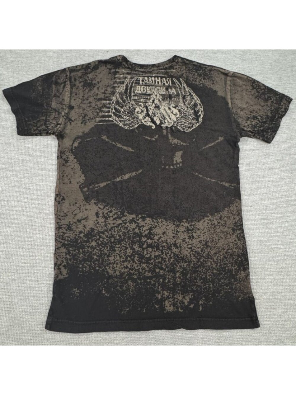 Archaic By Affliction Distressed Graphic T-Shirt Mens Lg Black/Brown Acid Wash - Picture 2 of 13